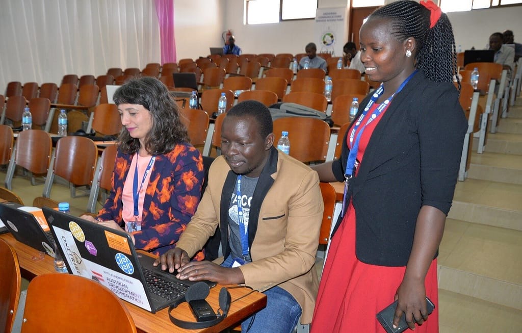 BOSCO Uganda's team led by Solomon Nono Okot and Immaculate at the community network summit in Dodoma