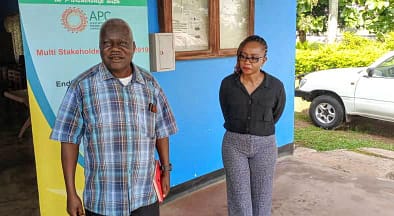 BOSCO Uganda Cofounder Fr Joseph Okumu and Catherine Kyalo during her recent trip to Uganda